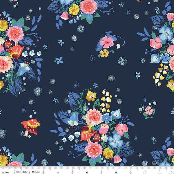 Down the Rabbit Hole - Caterpillar Floral in Navy - C12941-NAVY - Half Yard Online