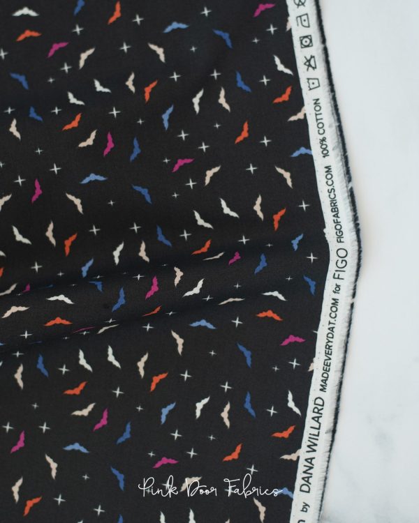 GhostTown - Ditsy Bats in Black - Figo Fabrics - 90518-99 - Half Yard Discount
